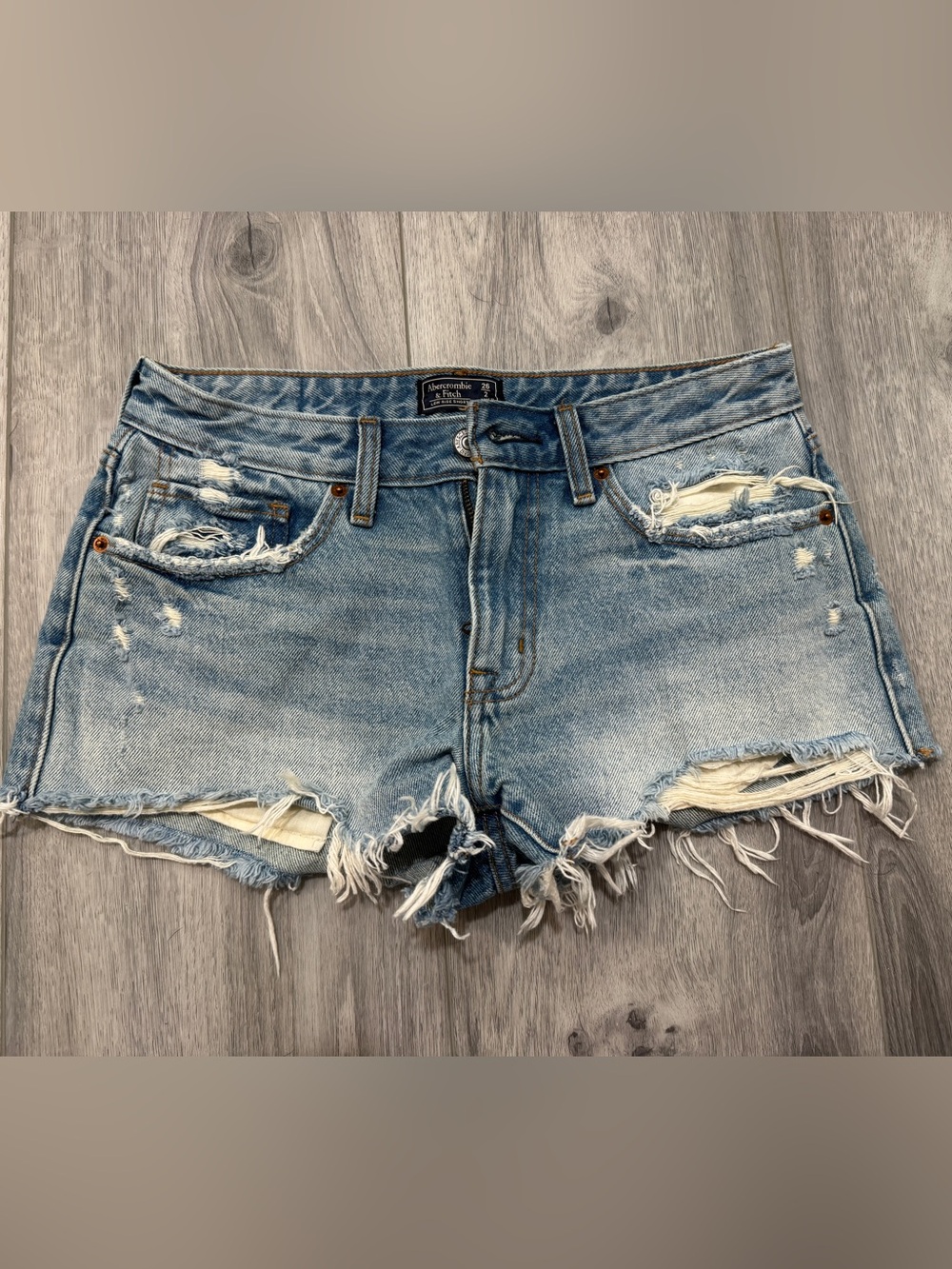 A&F Distressed Light Blue Denim Women's Cutoff Shorts